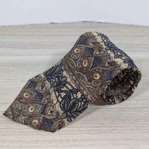 Van Heusen Silk Tie Paisley Brown Blue Tan Floral Classic Mens Necktie